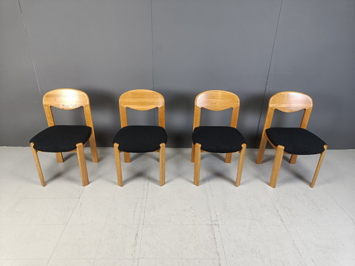 Set Of 4 Solid Oak Scandinavian Dining Chairs, 1970S