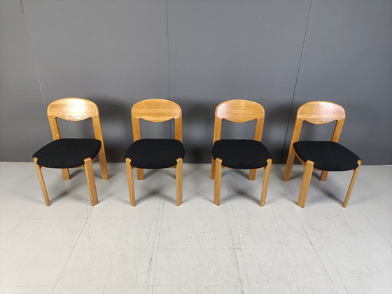 Image 1 of Set Of 4 Solid Oak Scandinavian Dining Chairs, 1970S