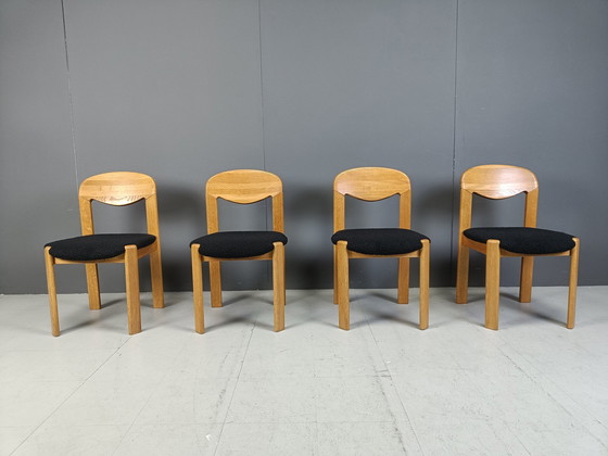 Image 1 of Set Of 4 Solid Oak Scandinavian Dining Chairs, 1970S