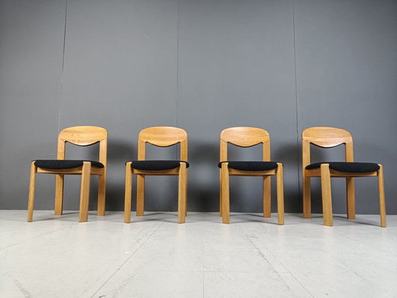 Image 1 of Set Of 4 Solid Oak Scandinavian Dining Chairs, 1970S