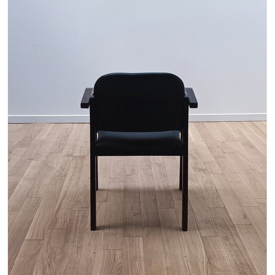 Image 1 of Pair of vintage chairs in black stained wood with seating and backrest upholstered in black skai