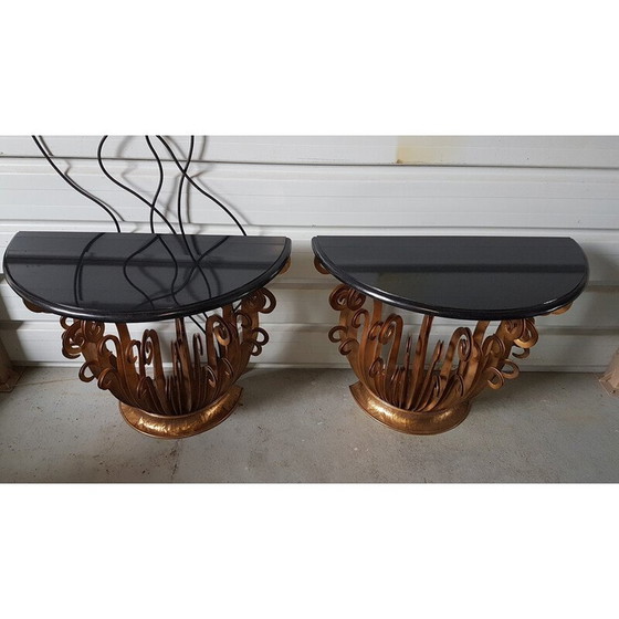 Image 1 of Pair of vintage gold brackets with granite ferns