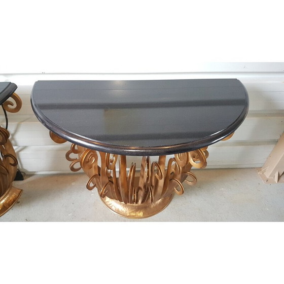 Image 1 of Pair of vintage gold brackets with granite ferns