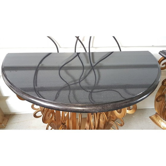 Image 1 of Pair of vintage gold brackets with granite ferns