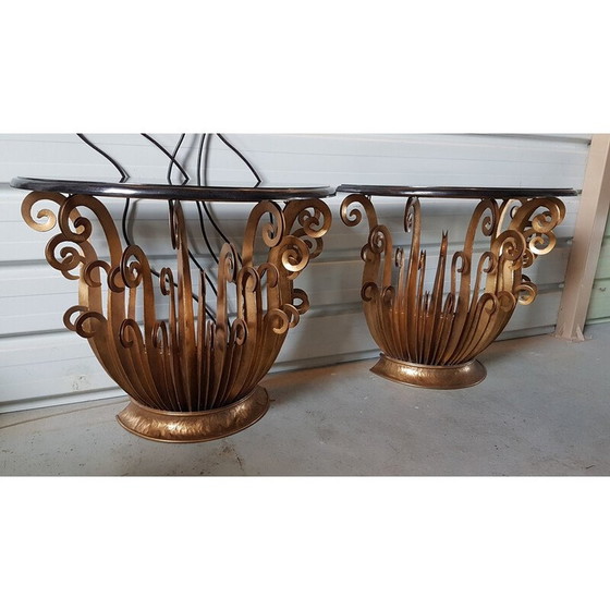 Image 1 of Pair of vintage gold brackets with granite ferns