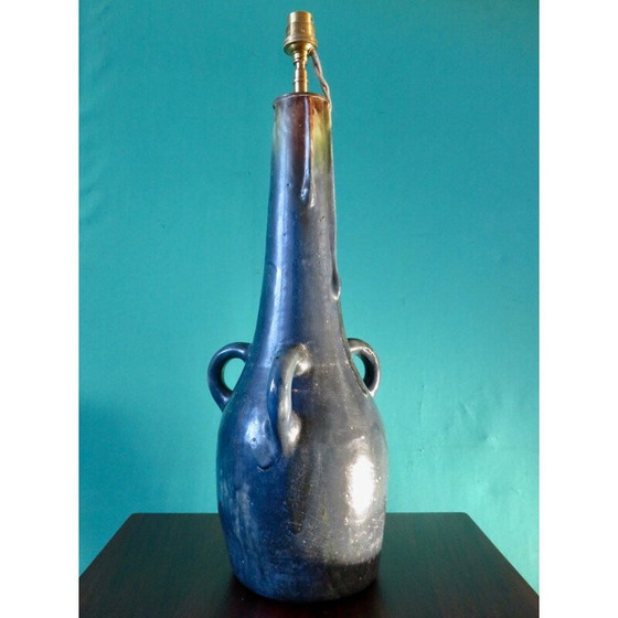 Image 1 of Vintage Art Nouveau stoneware table lamp with 3 handles, France 1920