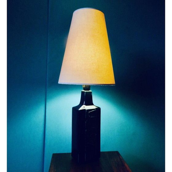 Image 1 of Vintage Art Nouveau stoneware table lamp with 3 handles, France 1920