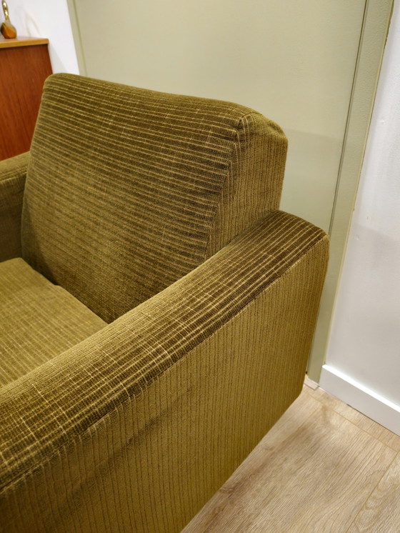 Image 1 of Vintage Armchair Chair Ribbed Fabric Green Brass