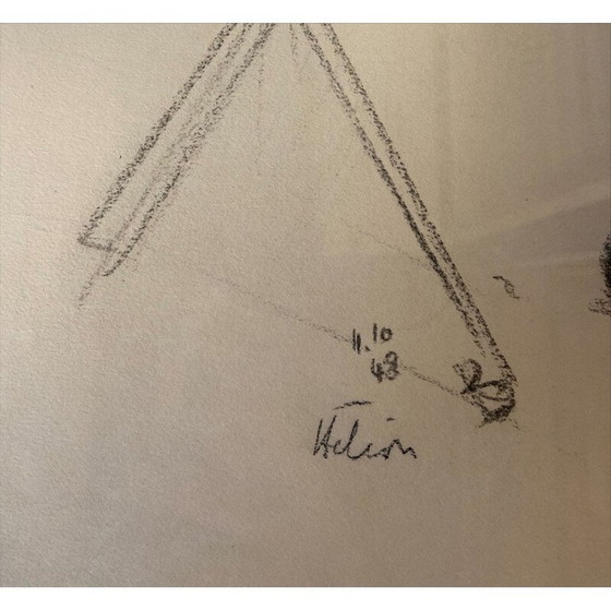 Image 1 of Vintage charcoal on laid paper "Nude with a chair" by Jean Helion