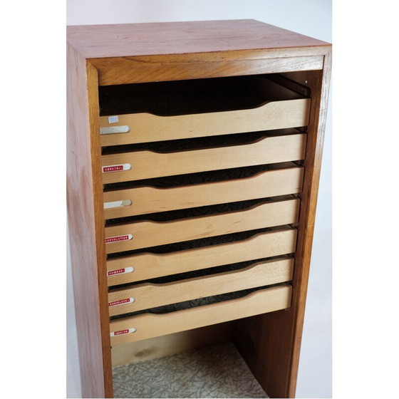 Image 1 of Vintage teak wood jalousie cabinet with sliding drawers, 1960
