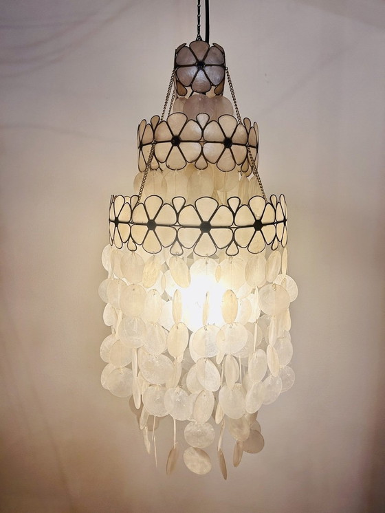 Image 1 of Vintage Mother-of-Pearl Chandelier, Floral Design, 60's