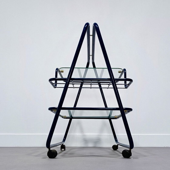 Image 1 of Vintage cobalt blue bar trolley with glass tops