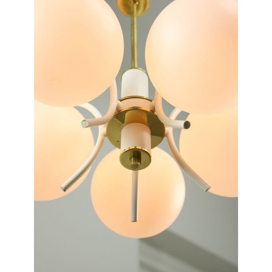 Image 1 of Vintage chandelier in brass and opaline glass, Italy