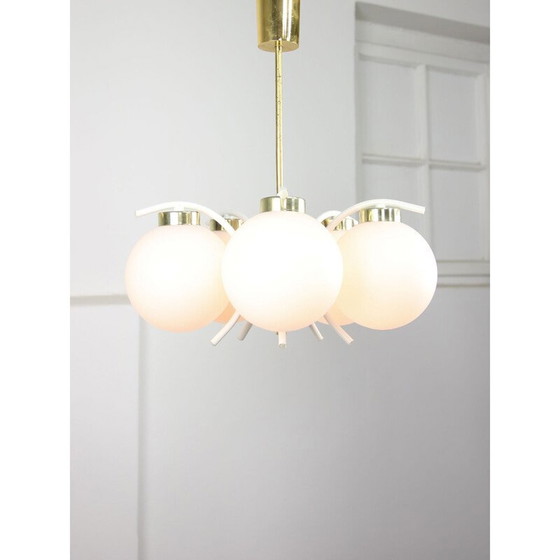 Image 1 of Vintage chandelier in brass and opaline glass, Italy