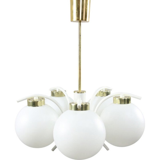 Image 1 of Vintage chandelier in brass and opaline glass, Italy