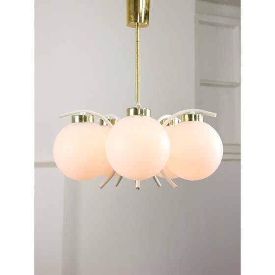 Image 1 of Vintage chandelier in brass and opaline glass, Italy