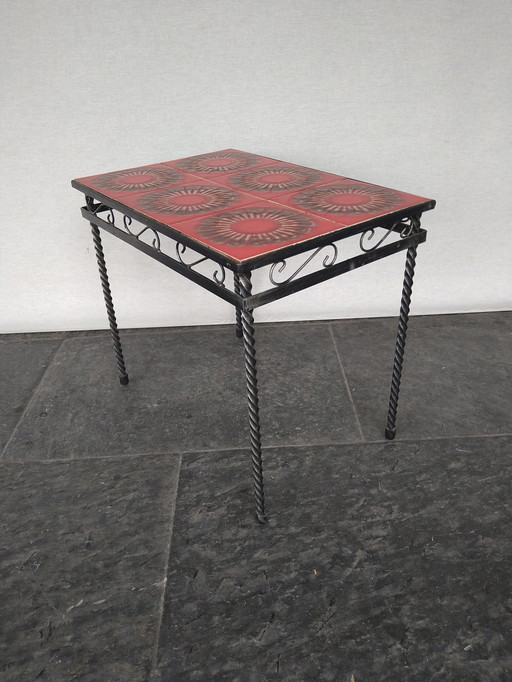 Vintage Side Table With Ceramic Tile Top