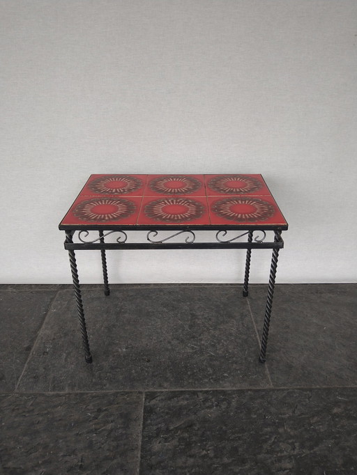 Vintage Side Table With Ceramic Tile Top