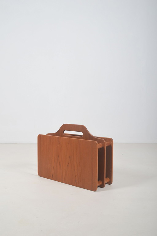 Danish Magazine Holder In Solid Teak, 1970s