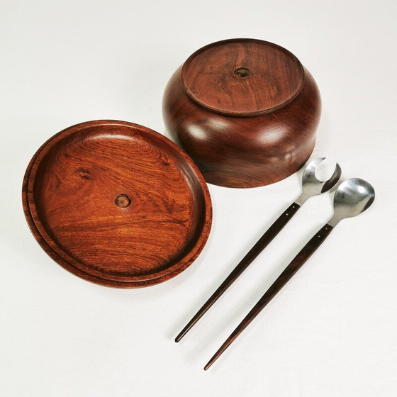 Image 1 of Vintage teak bowl and salad spoons, Denmark 1960s