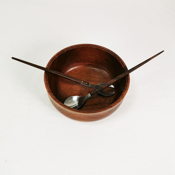 Image 1 of Vintage teak bowl and salad spoons, Denmark 1960s