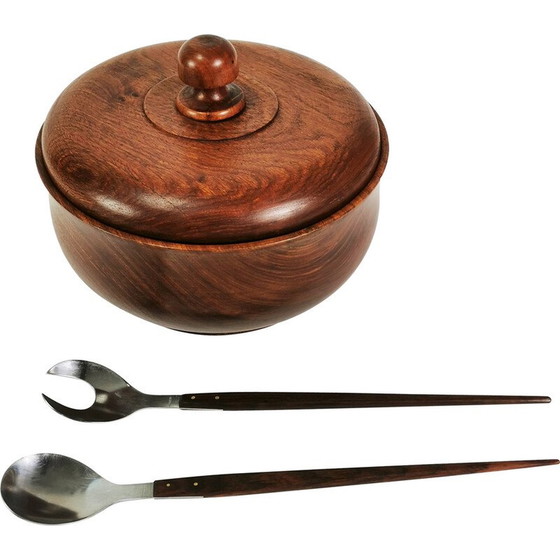 Image 1 of Vintage teak bowl and salad spoons, Denmark 1960s