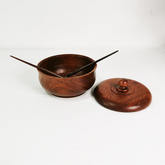 Image 1 of Vintage teak bowl and salad spoons, Denmark 1960s