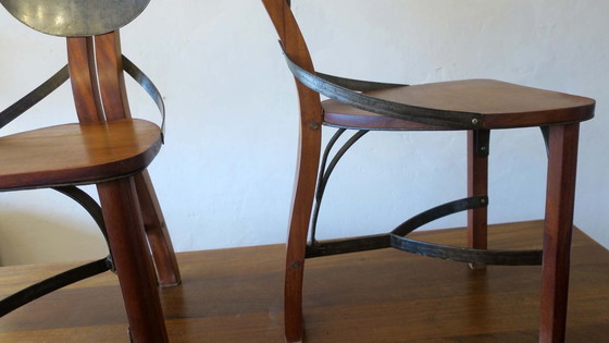 Image 1 of Brutalist Teak And Patinated Steel Dining Table And 6 Chairs, 1960S