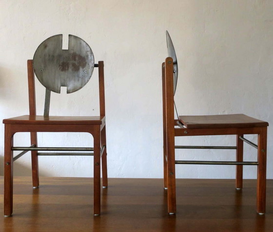 Image 1 of Brutalist Teak And Patinated Steel Dining Table And 6 Chairs, 1960S