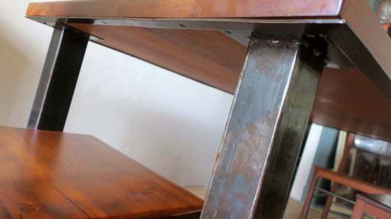 Image 1 of Brutalist Teak And Patinated Steel Dining Table And 6 Chairs, 1960S