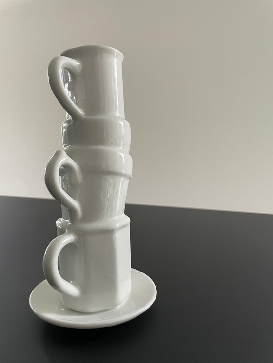 Image 1 of Vase Of Stacked Cups, White Ceramic