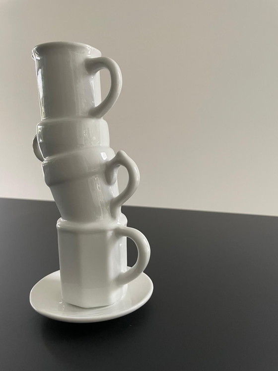 Image 1 of Vase Of Stacked Cups, White Ceramic