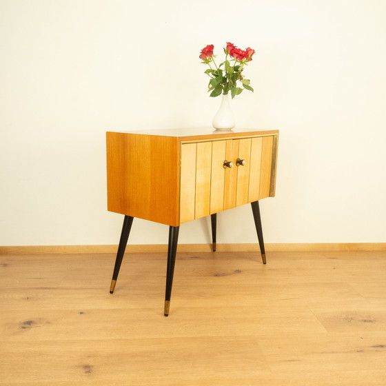 Image 1 of small chest of drawers with vertical decorative stripes, 1960s