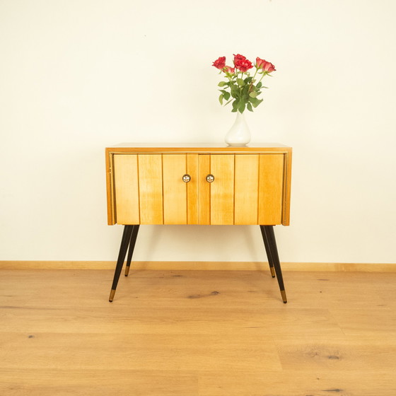 Image 1 of small chest of drawers with vertical decorative stripes, 1960s