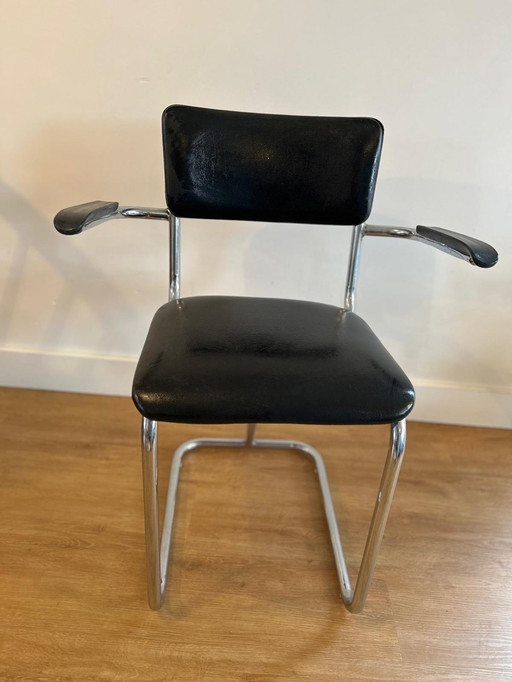 Gispen Industrial Dining Chair Black Leather