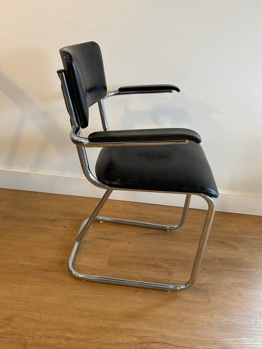 Gispen Industrial Dining Chair Black Leather