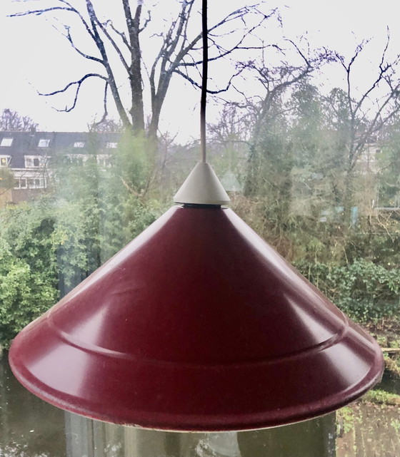 Image 1 of Conical Metal Pendant Lamp Bordeaux Red