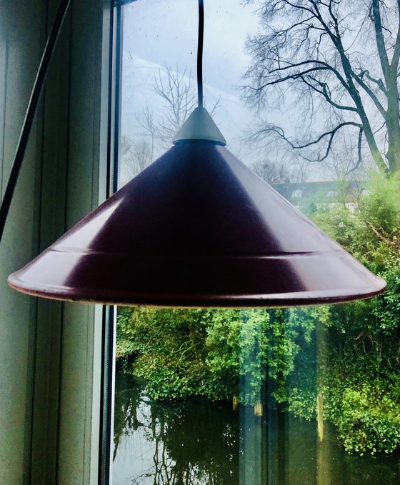 Image 1 of Conical Metal Pendant Lamp Bordeaux Red