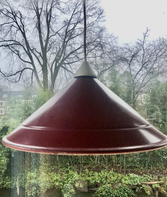 Image 1 of Conical Metal Pendant Lamp Bordeaux Red