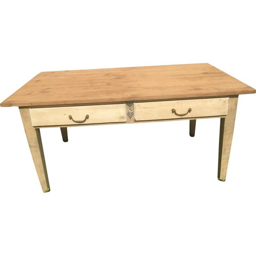 Vintage farm table in beech and cherry wood