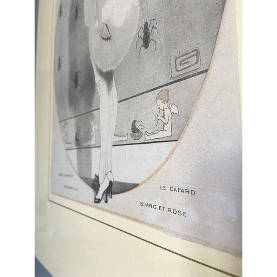 Image 1 of Vintage painting "Parisian life to charm the cockroach" with aluminum frame, 1913