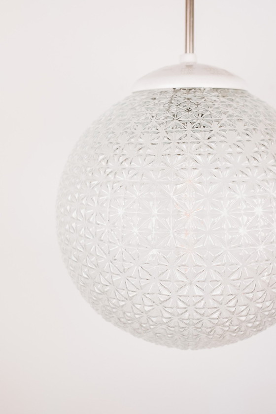 Image 1 of Glass Mid - Century Pendant Lamp, Poland 1960'S (2 Identical Available)