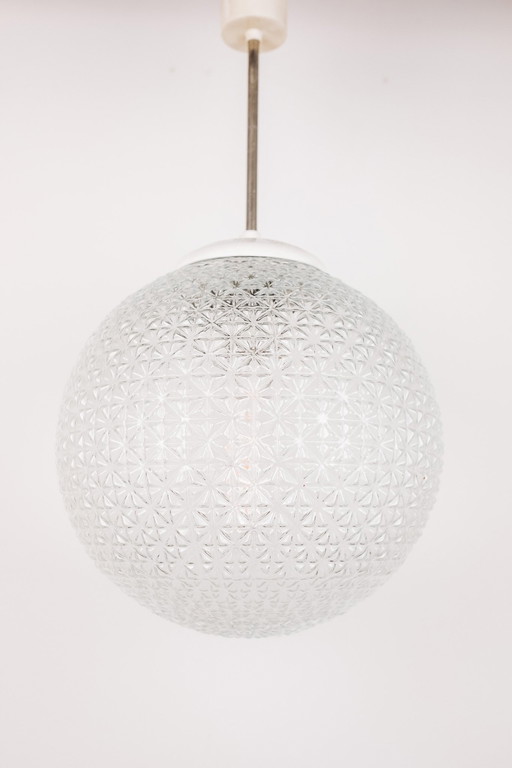 Glass Mid - Century Pendant Lamp, Poland 1960'S (2 Identical Available)