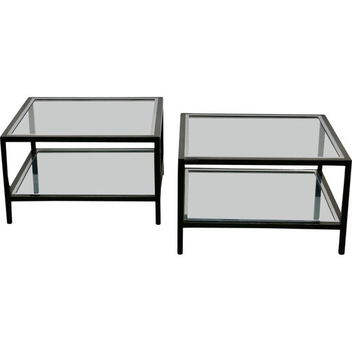 Pair of vintage glass coffee tables, France 1980