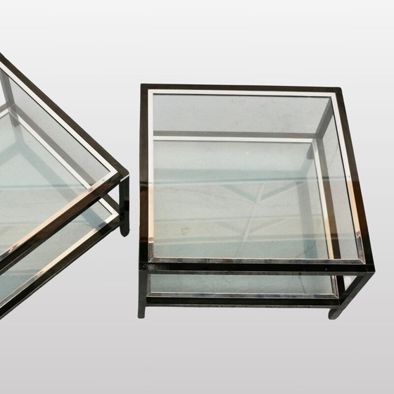 Image 1 of Coppia di tavolini da caffè in vetro vintage, Francia 1980