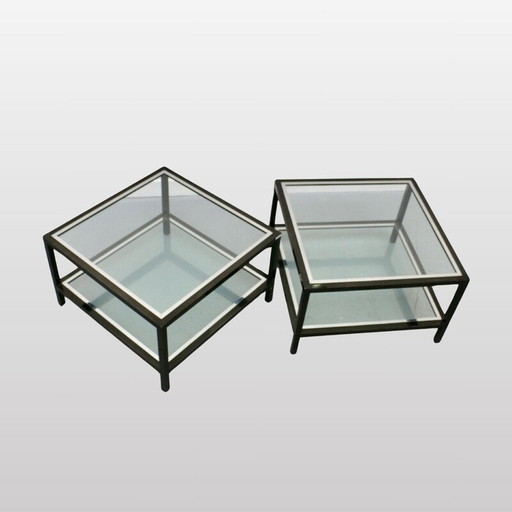 Pair of vintage glass coffee tables, France 1980