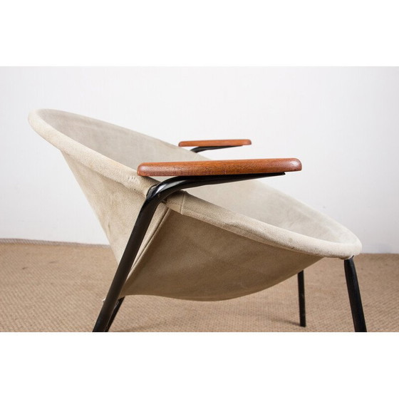 Image 1 of Poltrona vintage danese in pelle, acciaio e teak modello Balloon di Hans Olsen, 1960