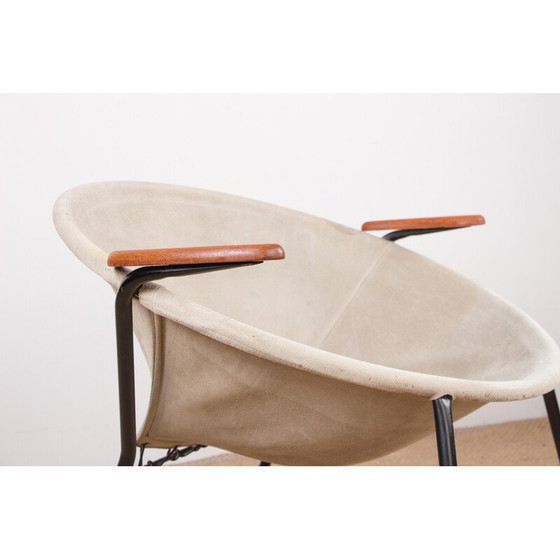 Image 1 of Poltrona vintage danese in pelle, acciaio e teak modello Balloon di Hans Olsen, 1960