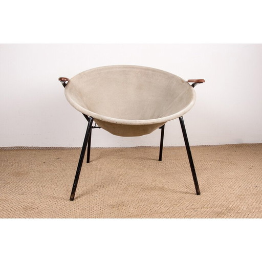 Vintage Danish armchair in leather, steel and teak model Balloon by Hans Olsen, 1960