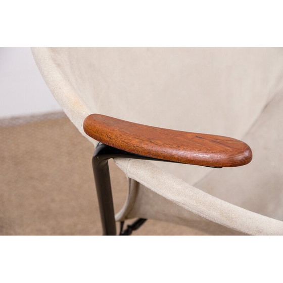 Image 1 of Poltrona vintage danese in pelle, acciaio e teak modello Balloon di Hans Olsen, 1960